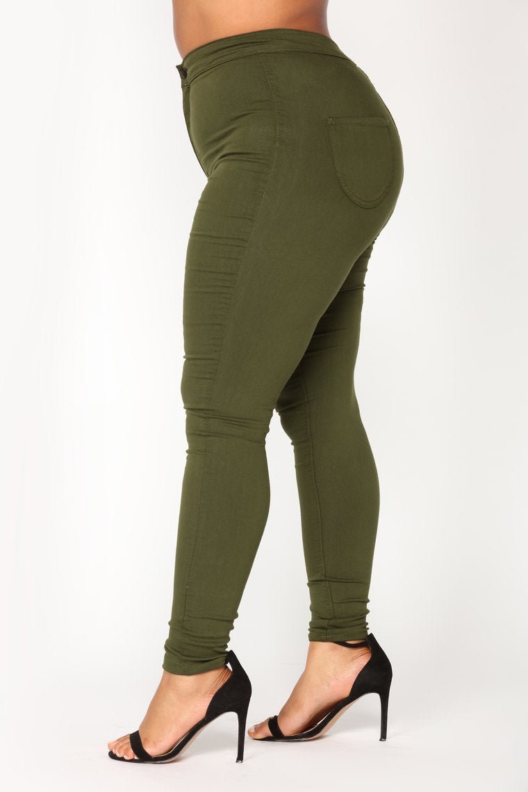 Super High Waist Denim Skinnies - Olive - jameswhite001