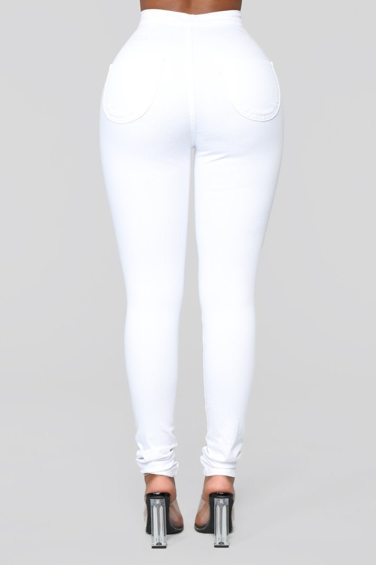 Super High Waist Denim Skinnies - White - jameswhite001