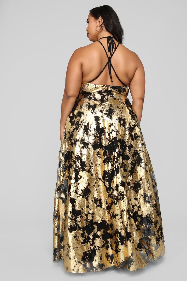 Take Me Higher Metallic Gown - Black/Gold - jameswhite001