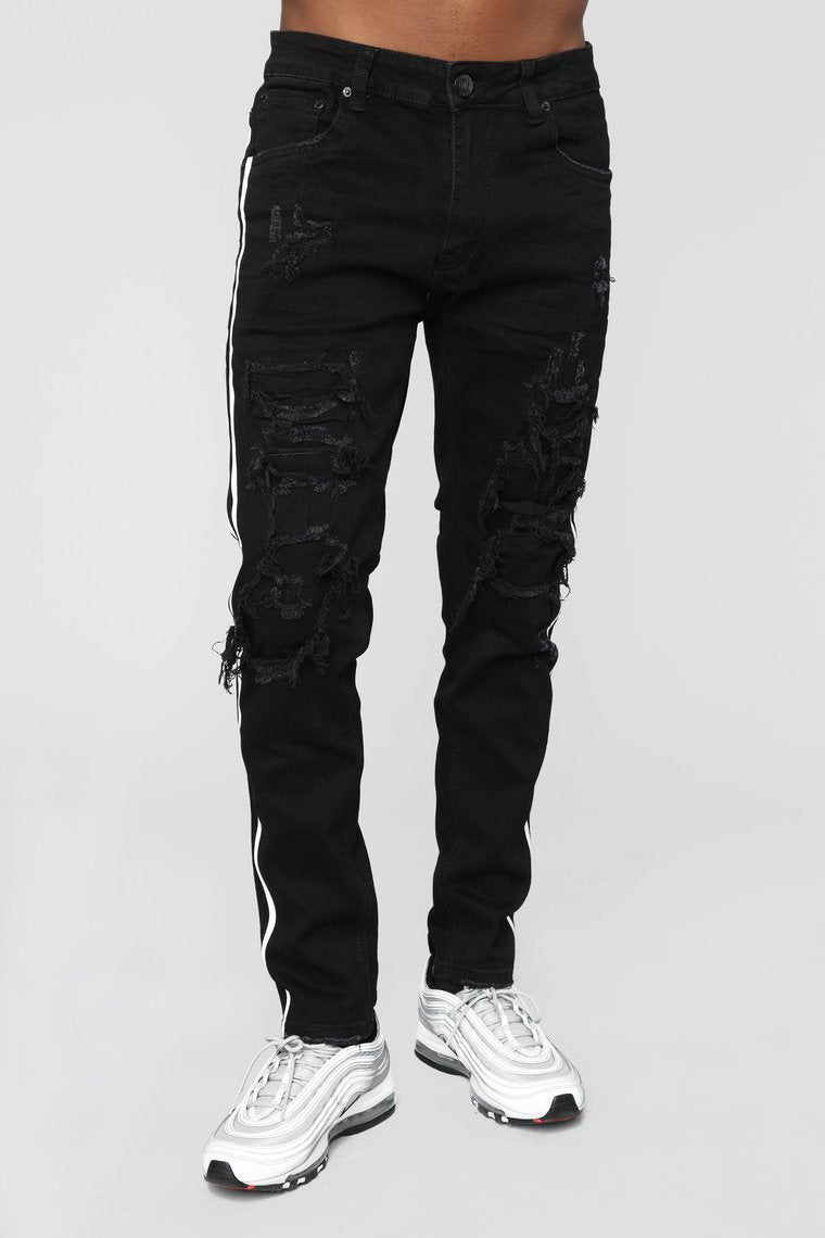 Tape 30" Skinny Jeans - Black/White - jameswhite001