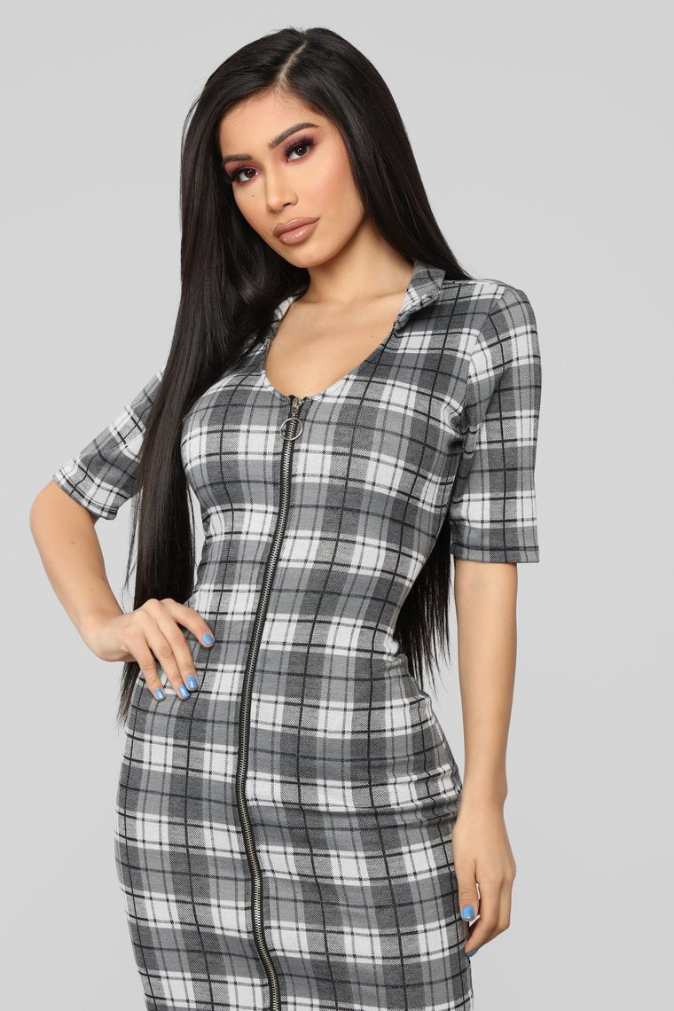 This Girl Is A Mystery Plaid Dress - Black/Multi - jameswhite001