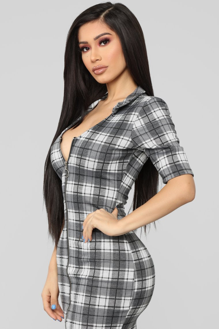 This Girl Is A Mystery Plaid Dress - Black/Multi - jameswhite001