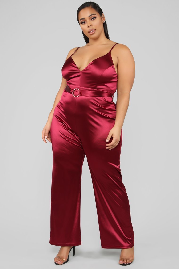 This Is Everything Satin Jumpsuit - Burgundy - jameswhite001