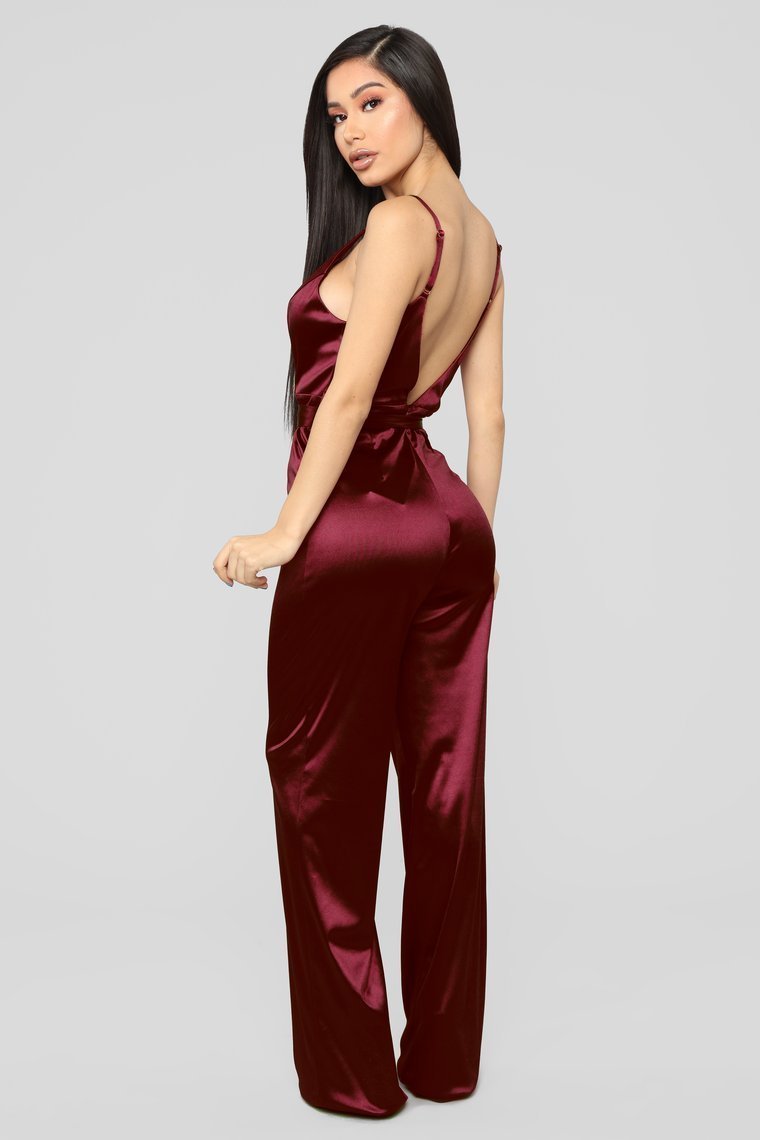 This Is Everything Satin Jumpsuit - Burgundy - jameswhite001