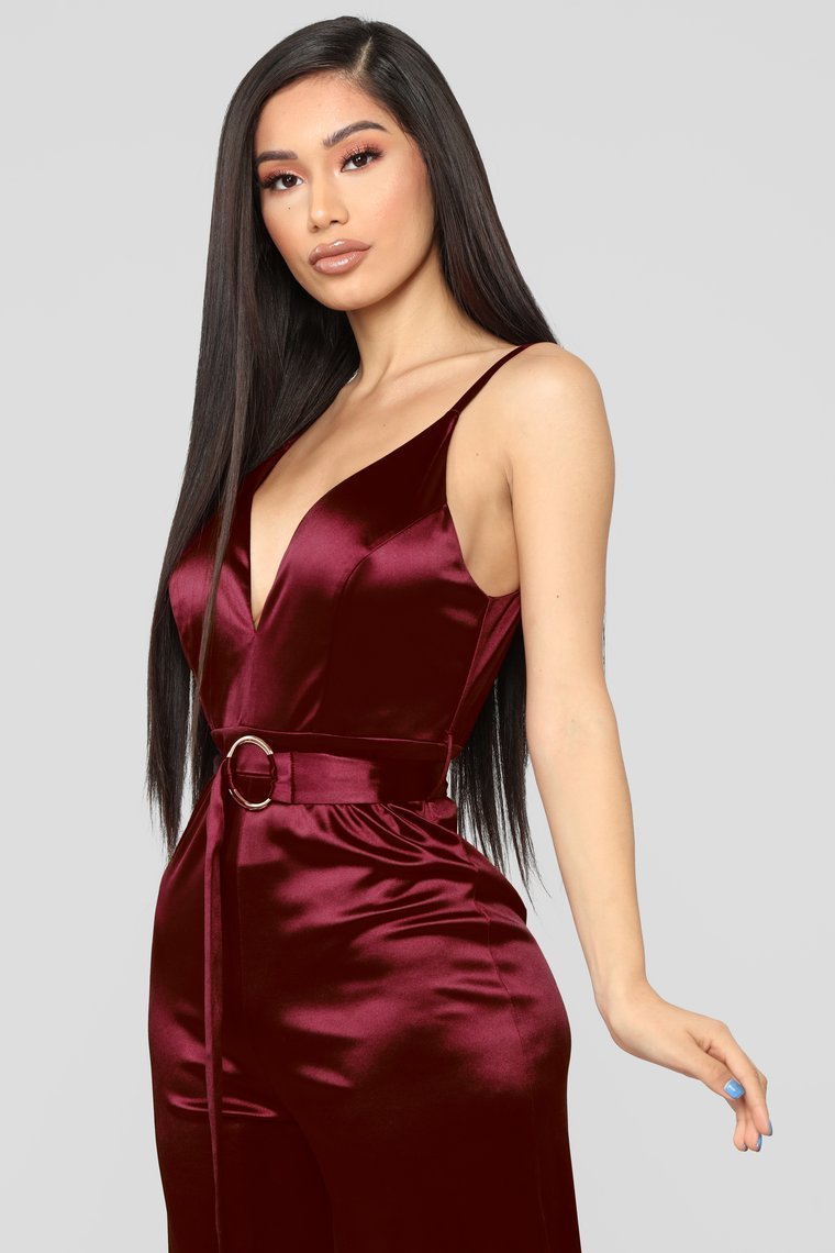 This Is Everything Satin Jumpsuit - Burgundy - jameswhite001