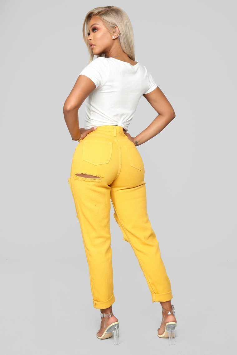 Time To Burn Distressed Boyfriend Jeans - Mustard - jameswhite001
