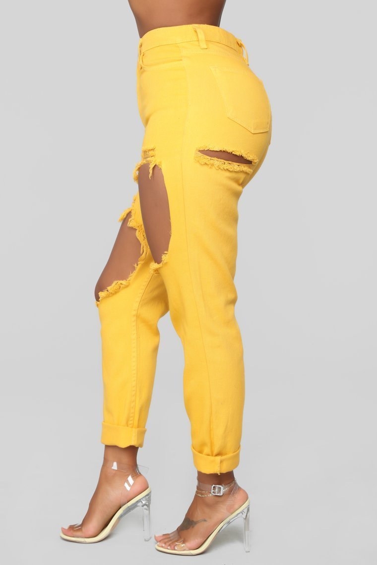 Time To Burn Distressed Boyfriend Jeans - Mustard - jameswhite001