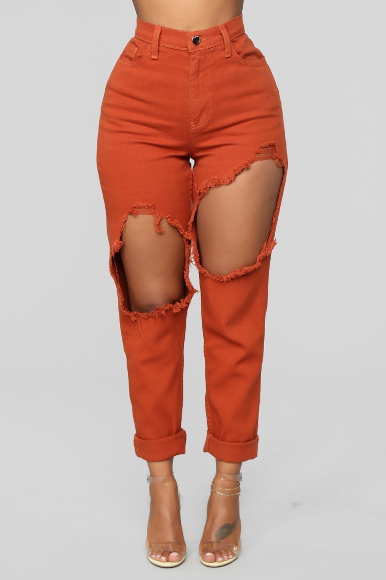 Time To Burn Distressed Boyfriend Jeans - Rust - jameswhite001