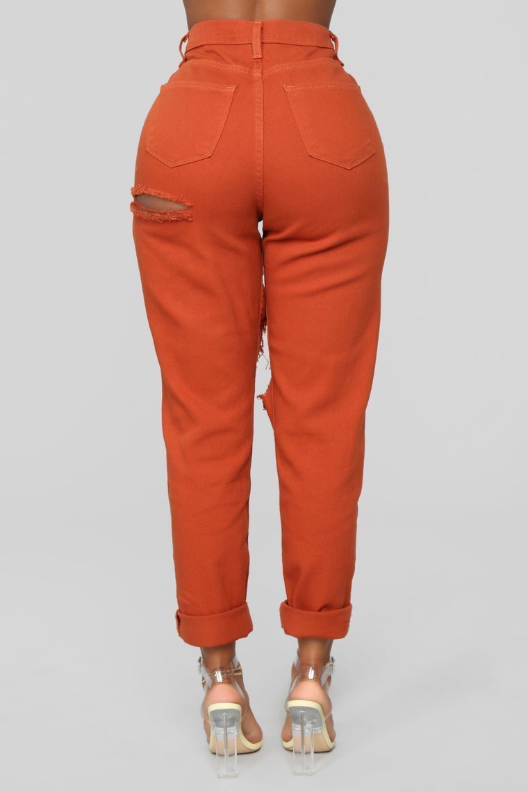 Time To Burn Distressed Boyfriend Jeans - Rust - jameswhite001