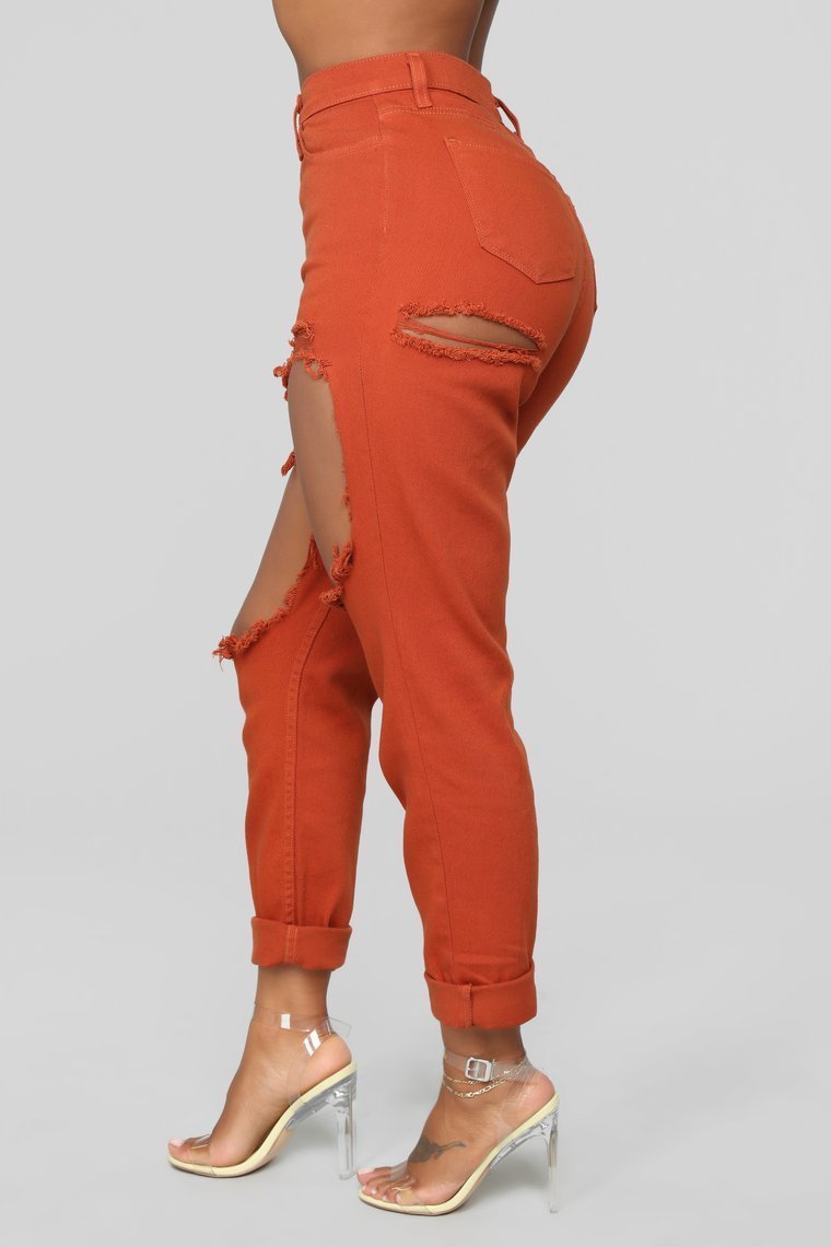 Time To Burn Distressed Boyfriend Jeans - Rust - jameswhite001