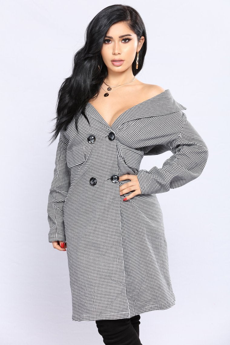 Tribeca Checkered Coat - Black/White - jameswhite001