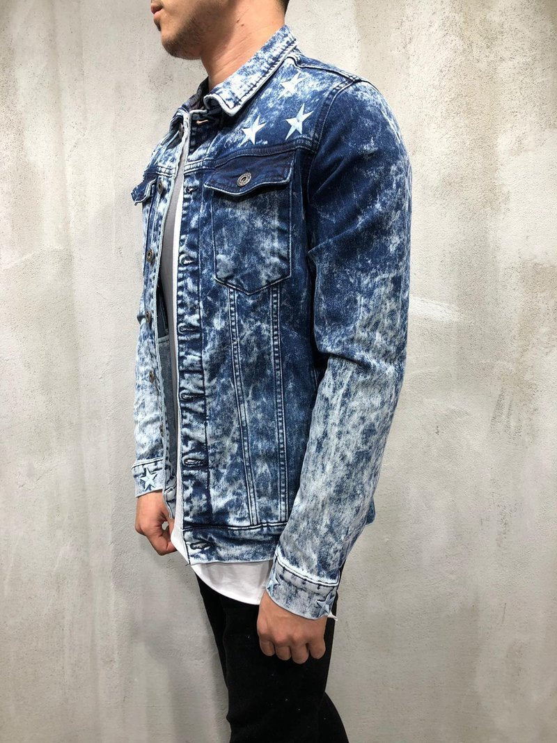 TRUCKER DENIM JACKET RIPPED STAR EMBROIDERY 3989 - jameswhite001