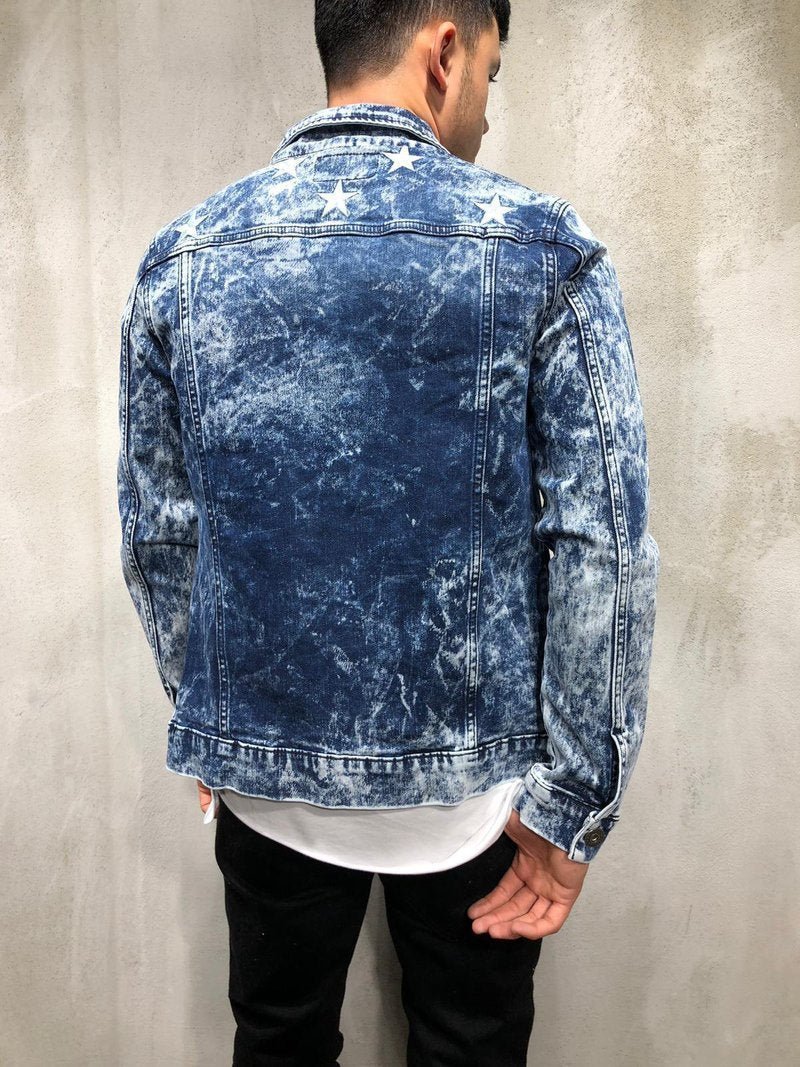 TRUCKER DENIM JACKET RIPPED STAR EMBROIDERY 3989 - jameswhite001