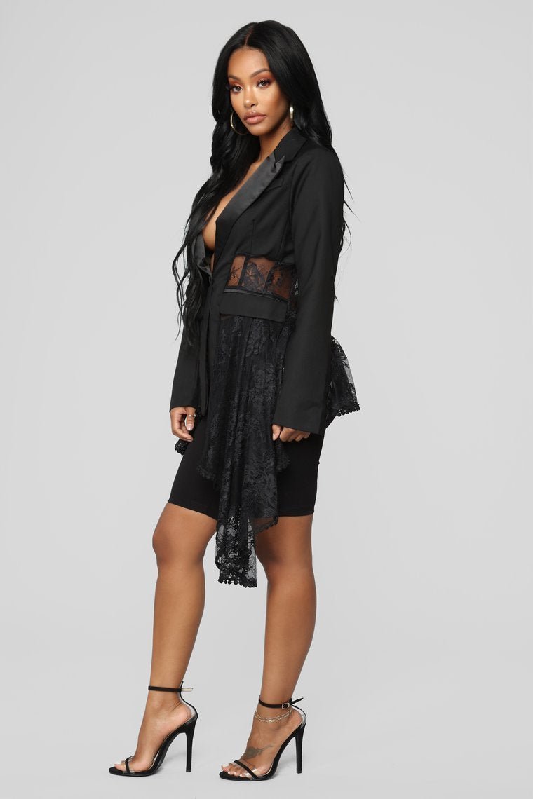 Victorian Lace Blazer - Black - jameswhite001