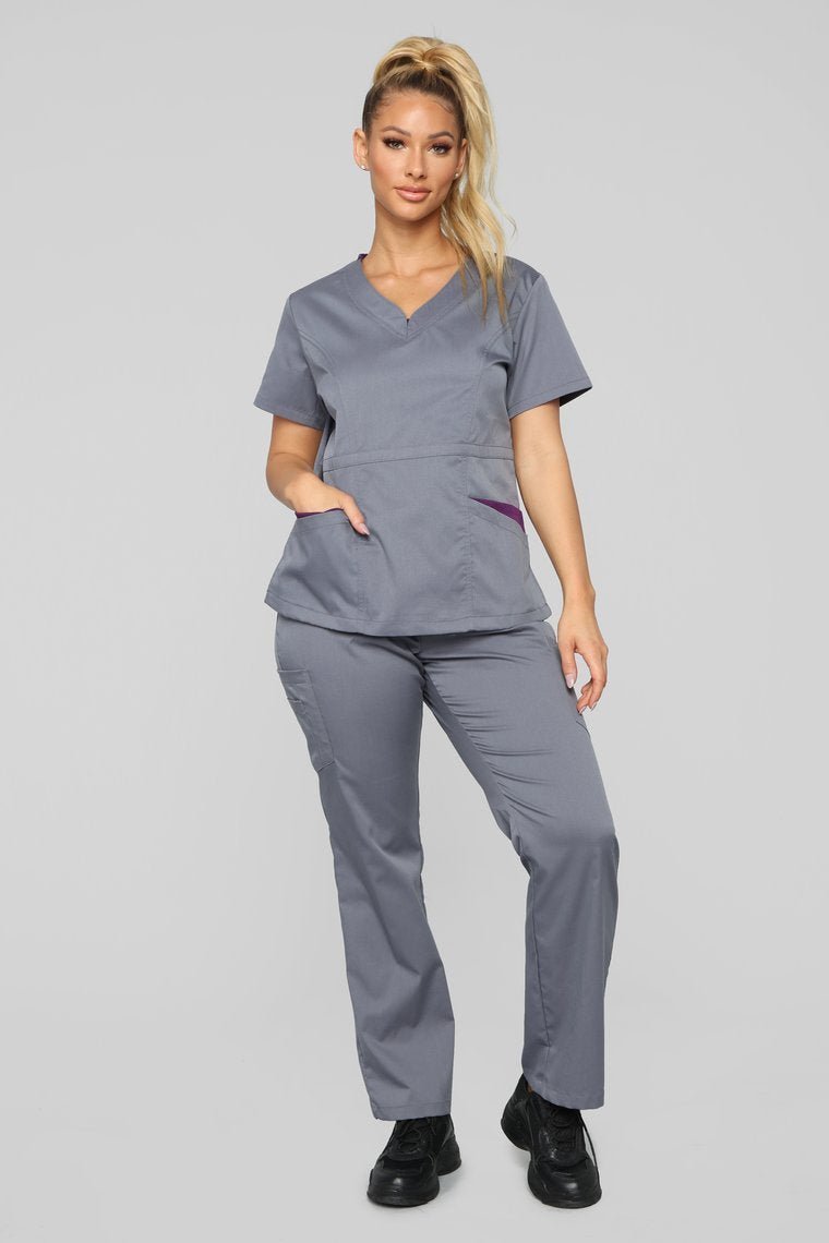 Vital Signs Fitted Scrub Set - Caribbean Grey - jameswhite001