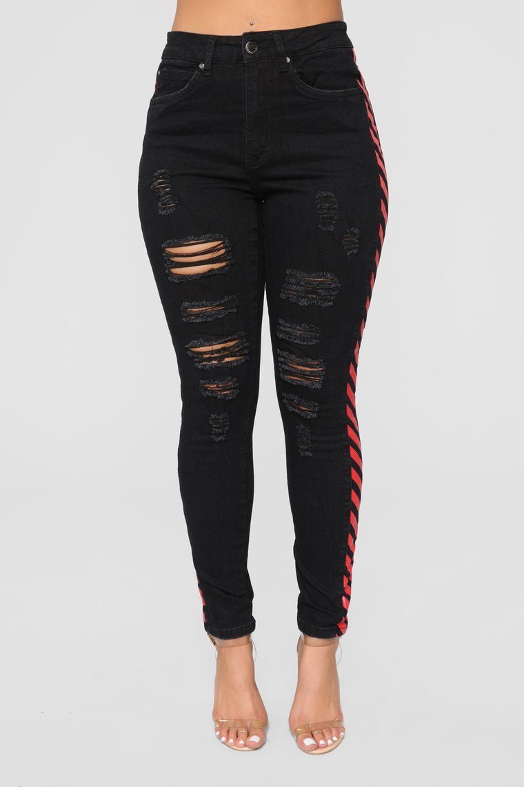 Walk On The Wild Side High Rise Jeans - Black/Red - jameswhite001