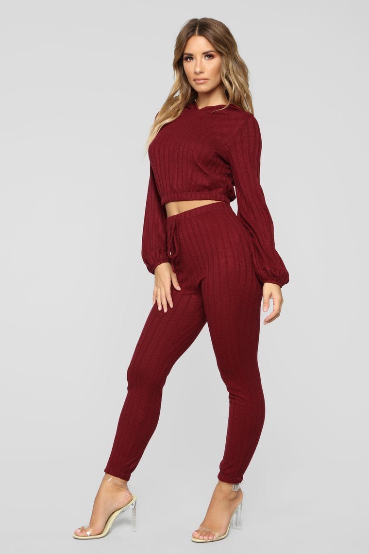 Warm And Cozy Pant Set - Burgundy - jameswhite001
