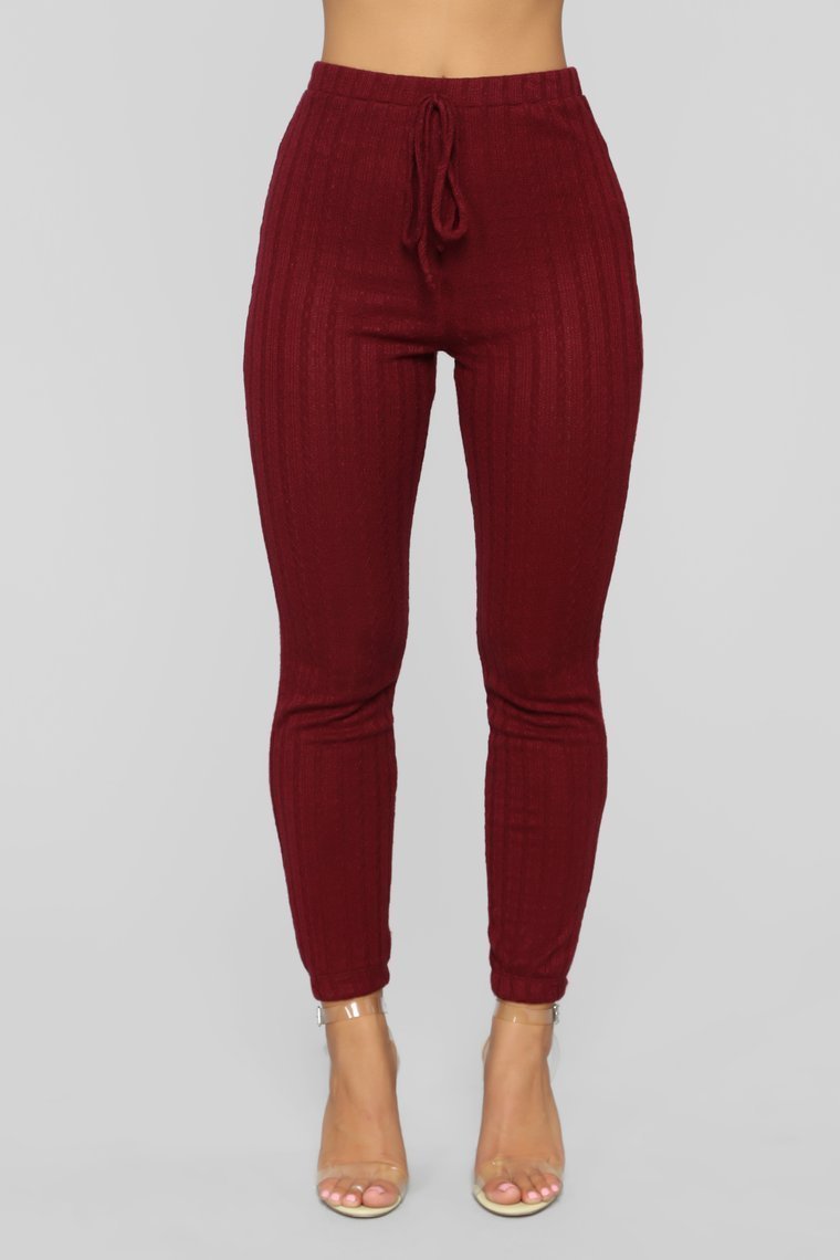 Warm And Cozy Pant Set - Burgundy - jameswhite001