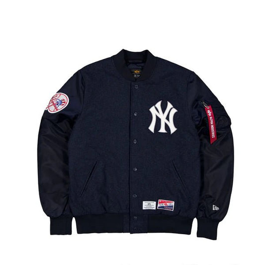 New era new york yankees x alpha industries ma - 1 vool varsity jacket (navy) - jameswhite001