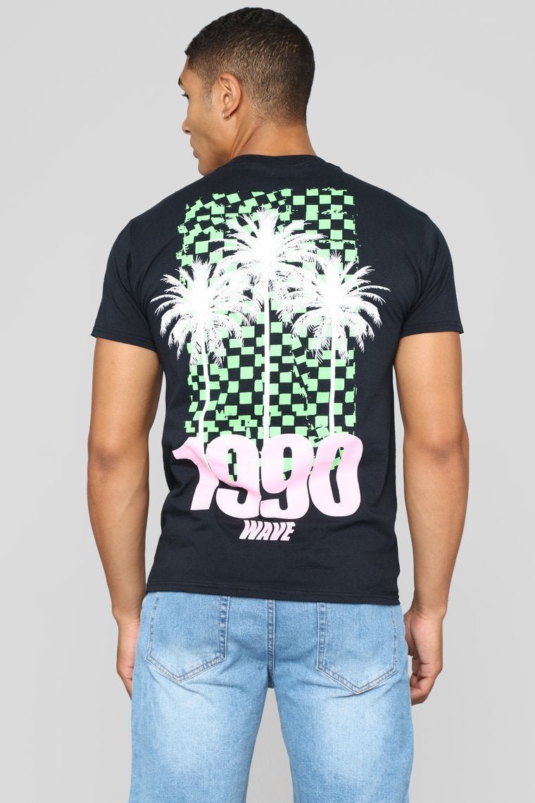 1990 Palm Tree Short Sleeve Tee - Black - jameswhite001