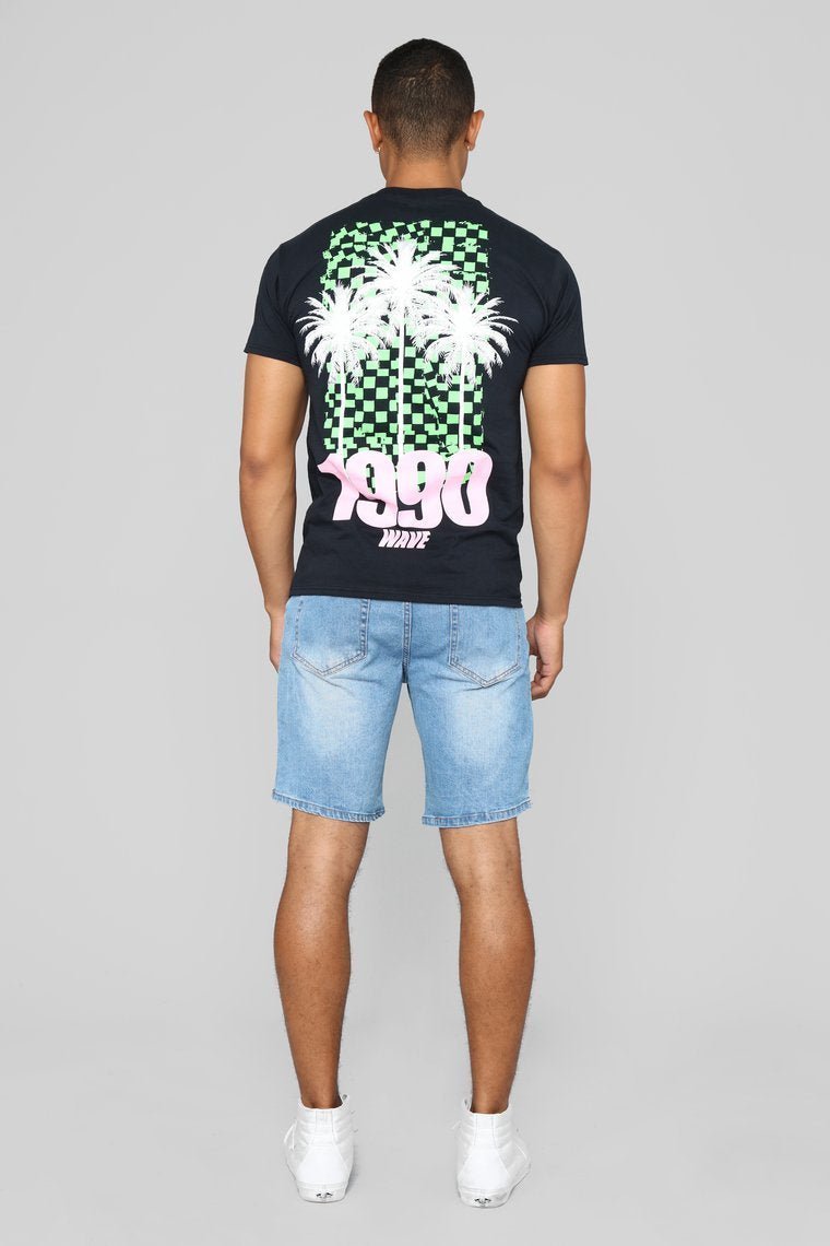 1990 Palm Tree Short Sleeve Tee - Black - jameswhite001