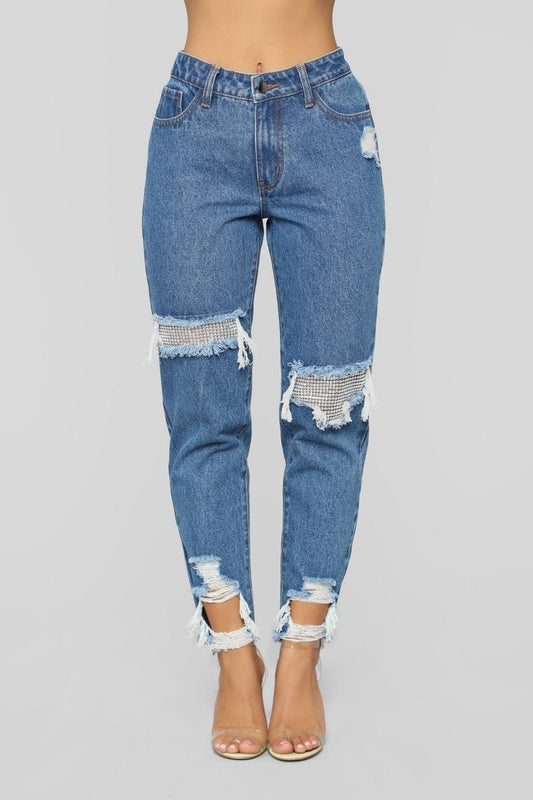 A Girl's Best Friend Boyfriend Jeans - Medium Blue Wash - jameswhite001