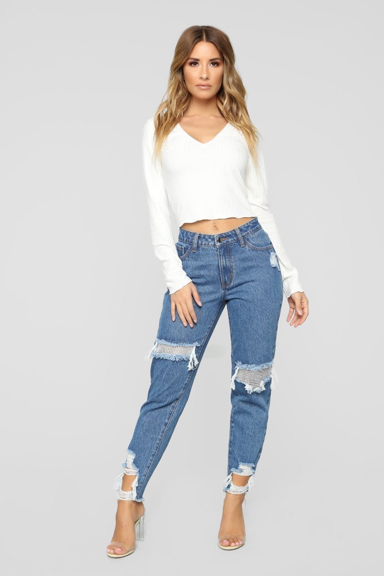 A Girl's Best Friend Boyfriend Jeans - Medium Blue Wash - jameswhite001