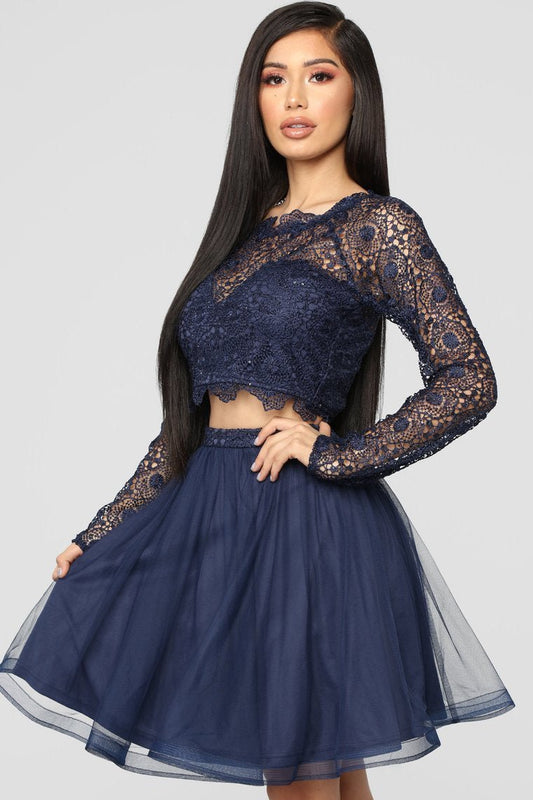 A Living Dream Lace Embroidered Set - Navy - jameswhite001