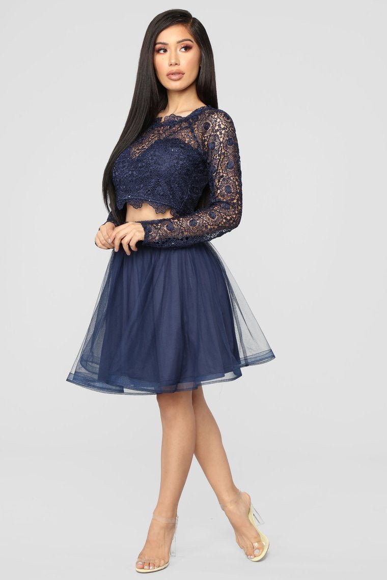 A Living Dream Lace Embroidered Set - Navy - jameswhite001