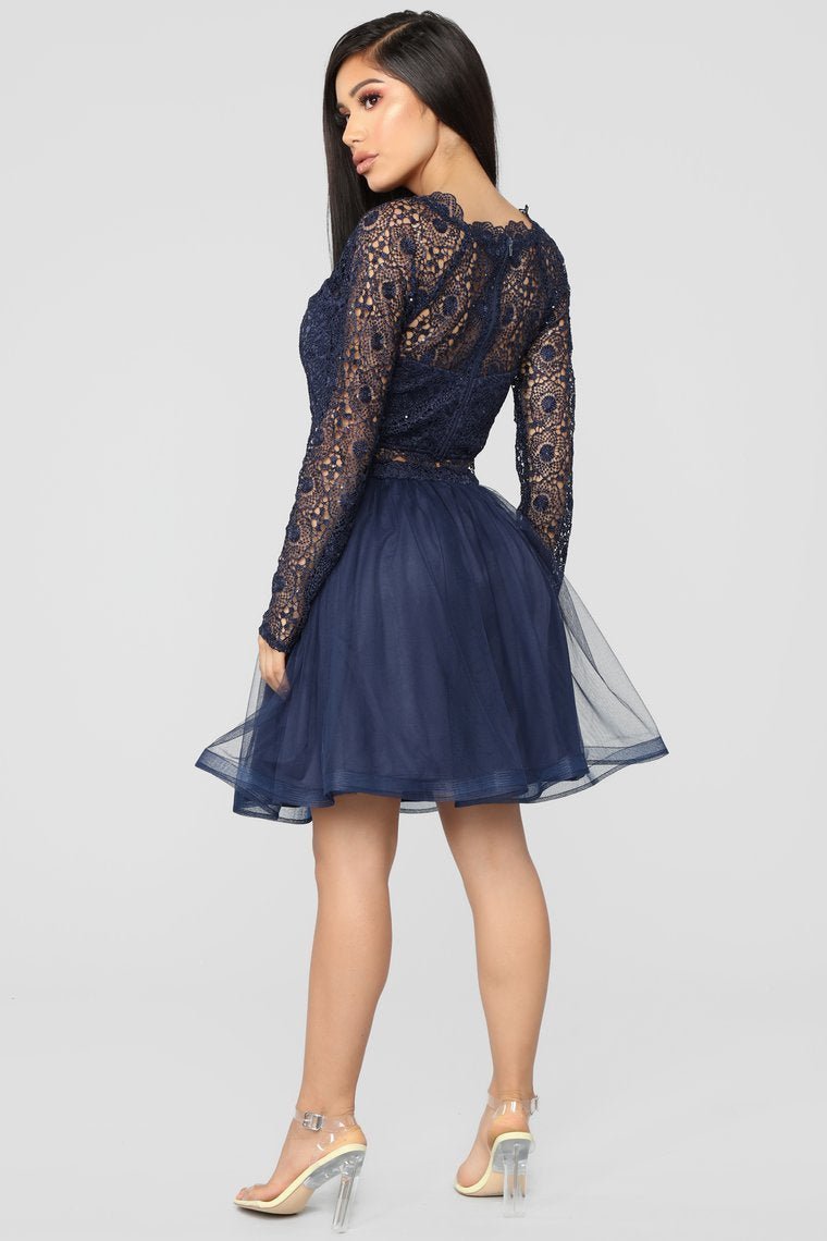 A Living Dream Lace Embroidered Set - Navy - jameswhite001