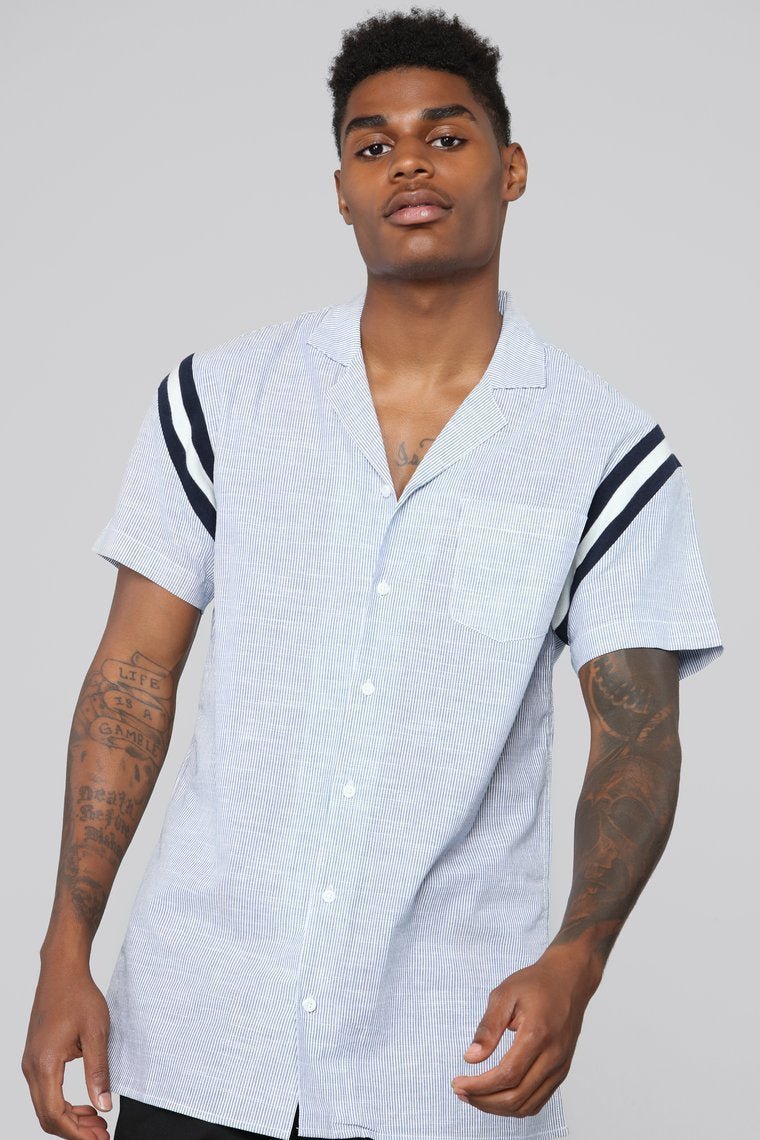 Adam Short Sleeve Woven Top - Navy/White - jameswhite001