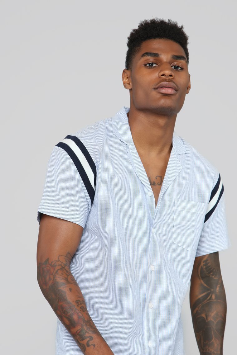 Adam Short Sleeve Woven Top - Navy/White - jameswhite001