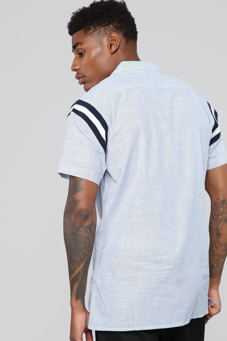 Adam Short Sleeve Woven Top - Navy/White - jameswhite001