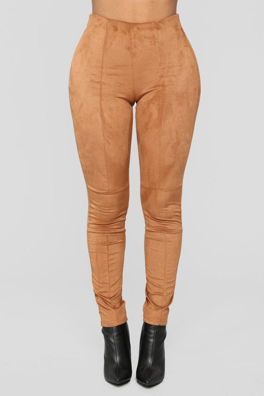Adina Faux Suede Leggings - Cognac - jameswhite001