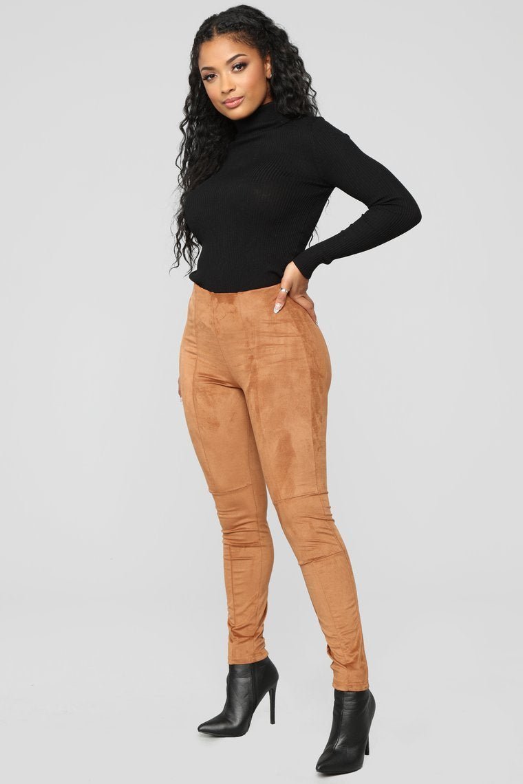 Adina Faux Suede Leggings - Cognac - jameswhite001