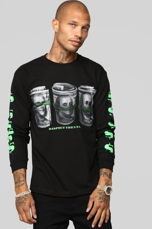All I See Is Dollar Signs Long Sleeve Tee - Black - jameswhite001