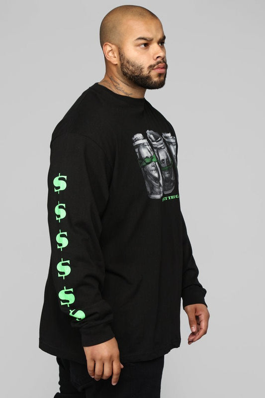 All I See Is Dollar Signs Long Sleeve Tee - Black - jameswhite001