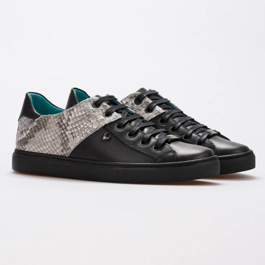 ANYA – LEATHER BLACK & SILVER SNAKE EMBOSSED - jameswhite001