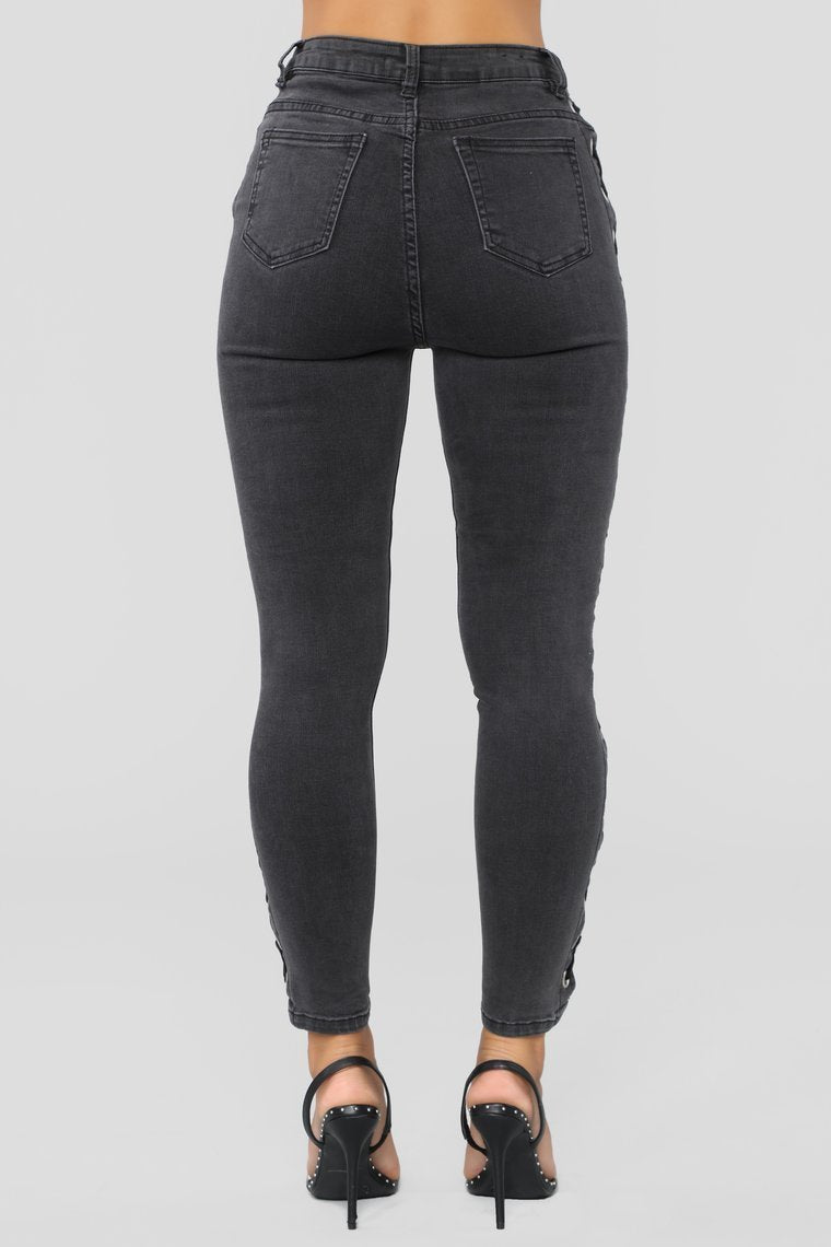 Anything But Basic Lace Up Jeans - Black - jameswhite001