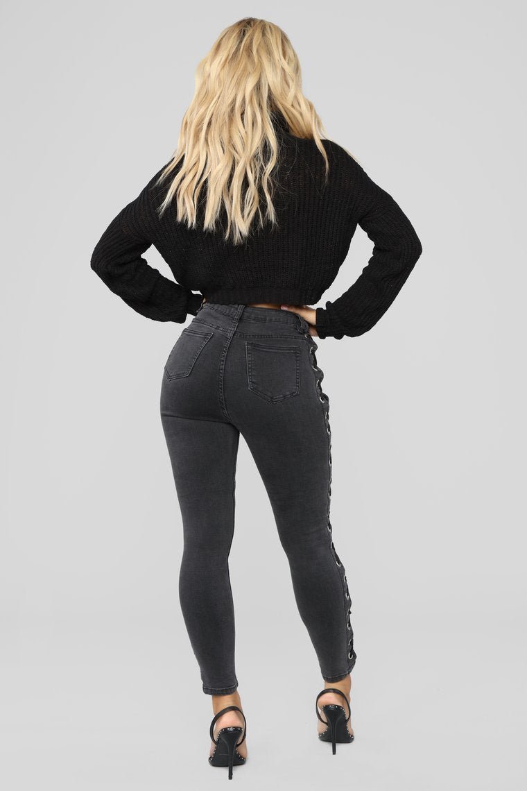 Anything But Basic Lace Up Jeans - Black - jameswhite001
