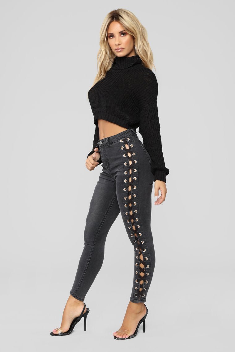Anything But Basic Lace Up Jeans - Black - jameswhite001