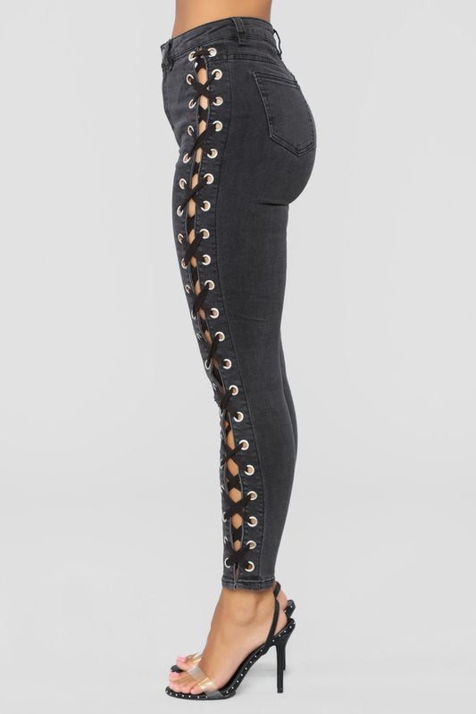 Anything But Basic Lace Up Jeans - Black - jameswhite001