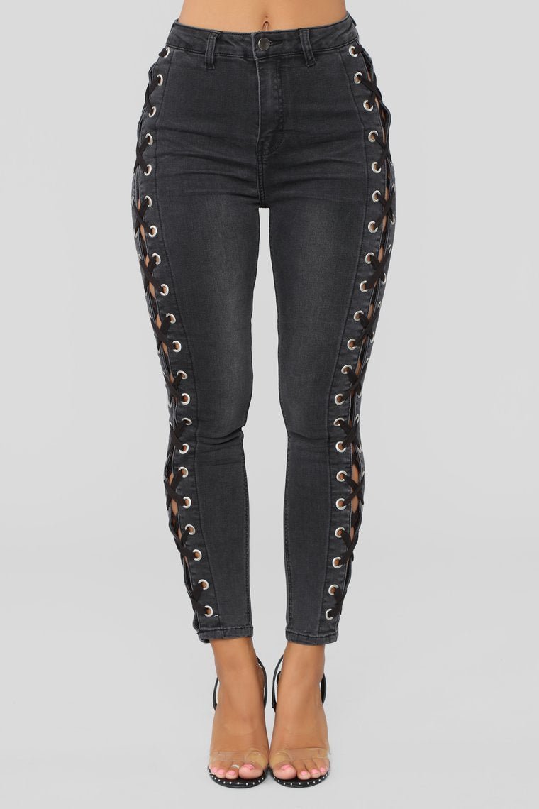 Anything But Basic Lace Up Jeans - Black - jameswhite001