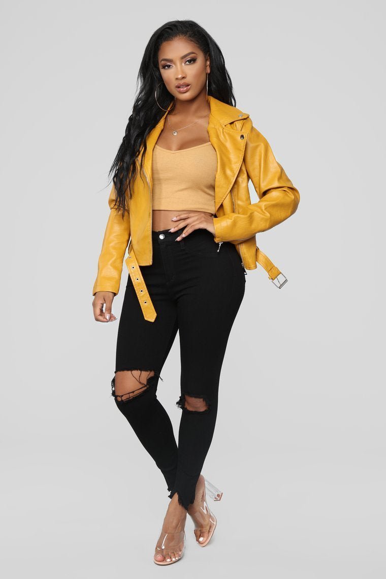 Araxie Vegan Leather Jacket - Mustard - jameswhite001