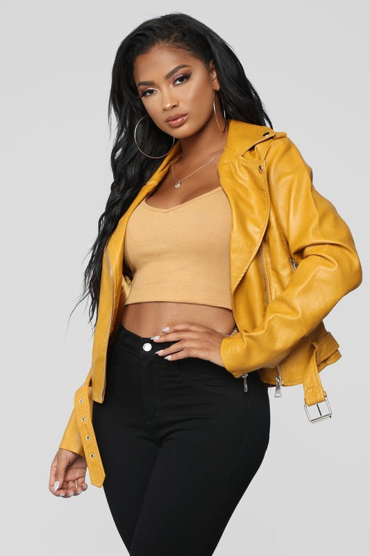 Araxie Vegan Leather Jacket - Mustard - jameswhite001