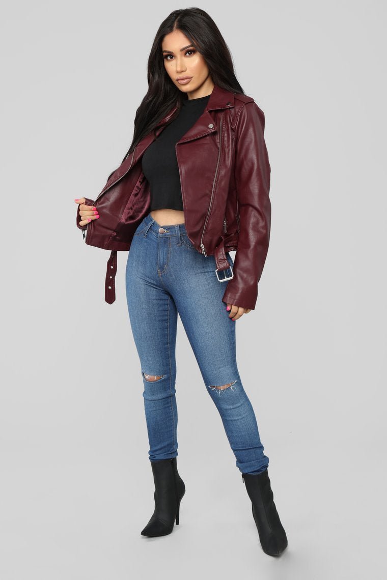 Araxie Vegan Leather Jacket - Wine - jameswhite001
