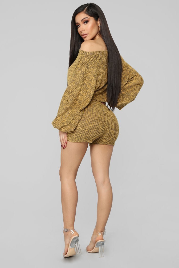 Ask Heather Ribbed Short Set - Mustard - jameswhite001