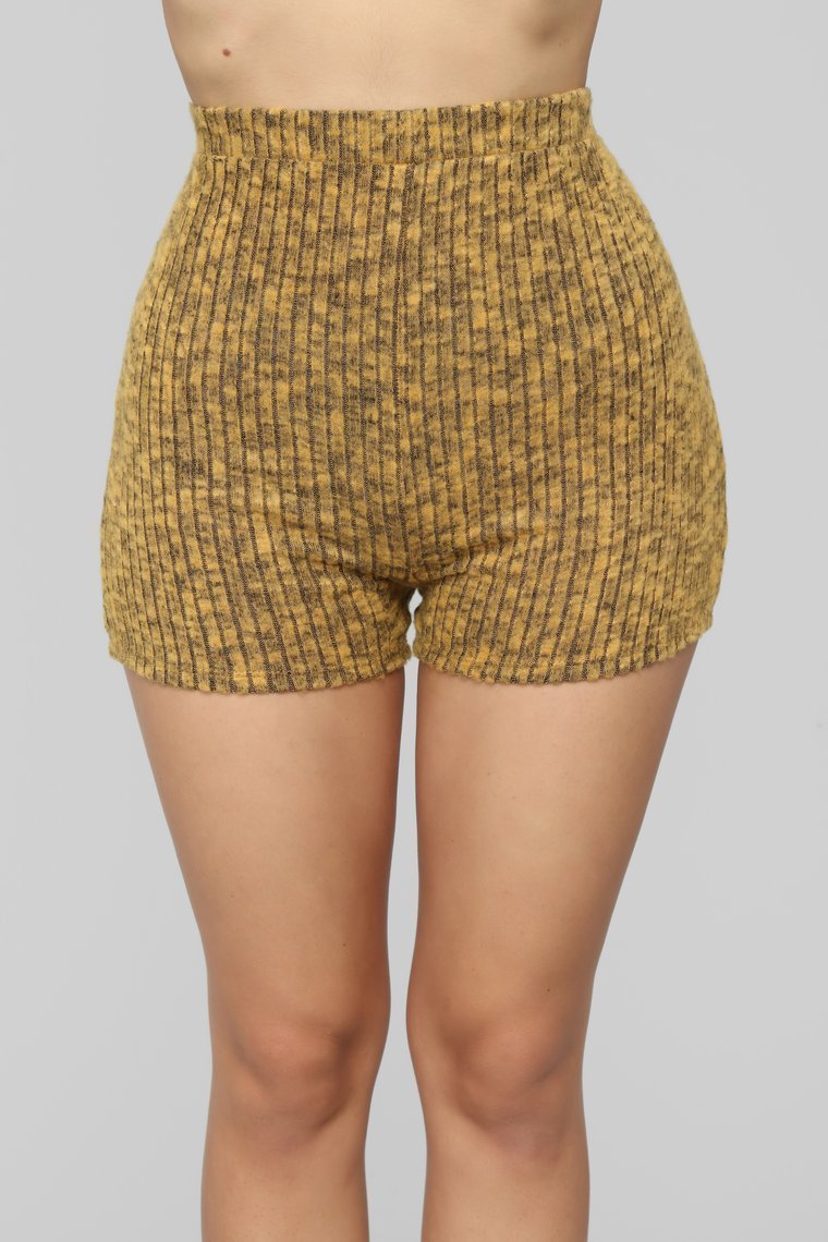 Ask Heather Ribbed Short Set - Mustard - jameswhite001