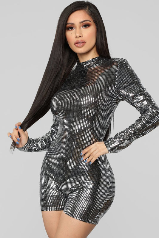 Babe Magnet Metallic Romper - Silver - jameswhite001