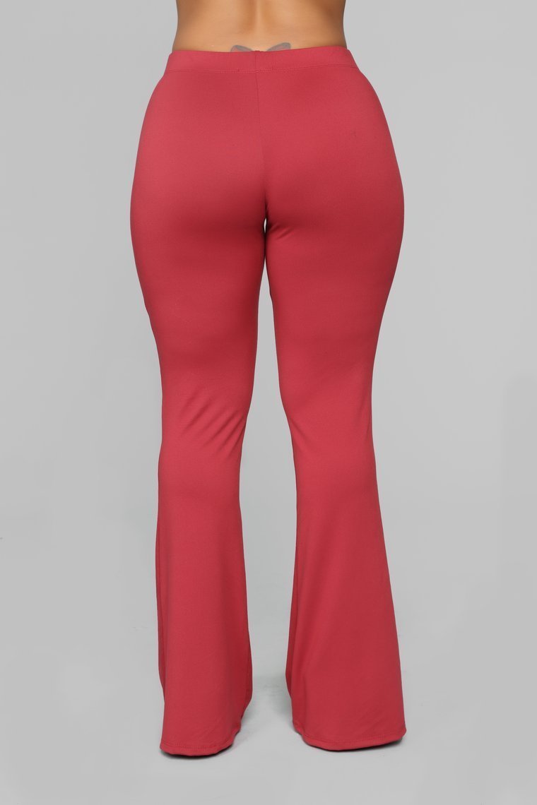 Basic Bell Bottom Pants - Burgundy - jameswhite001
